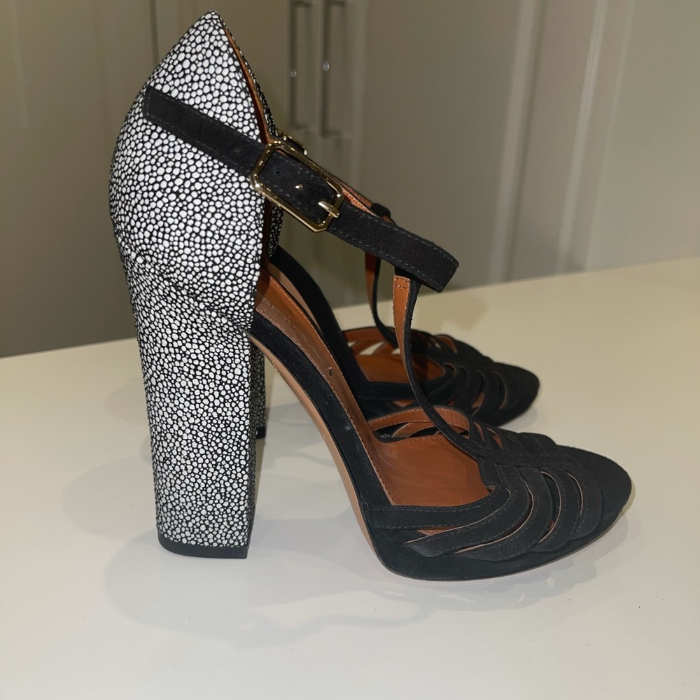 Via Spiga black and white block heel sandals